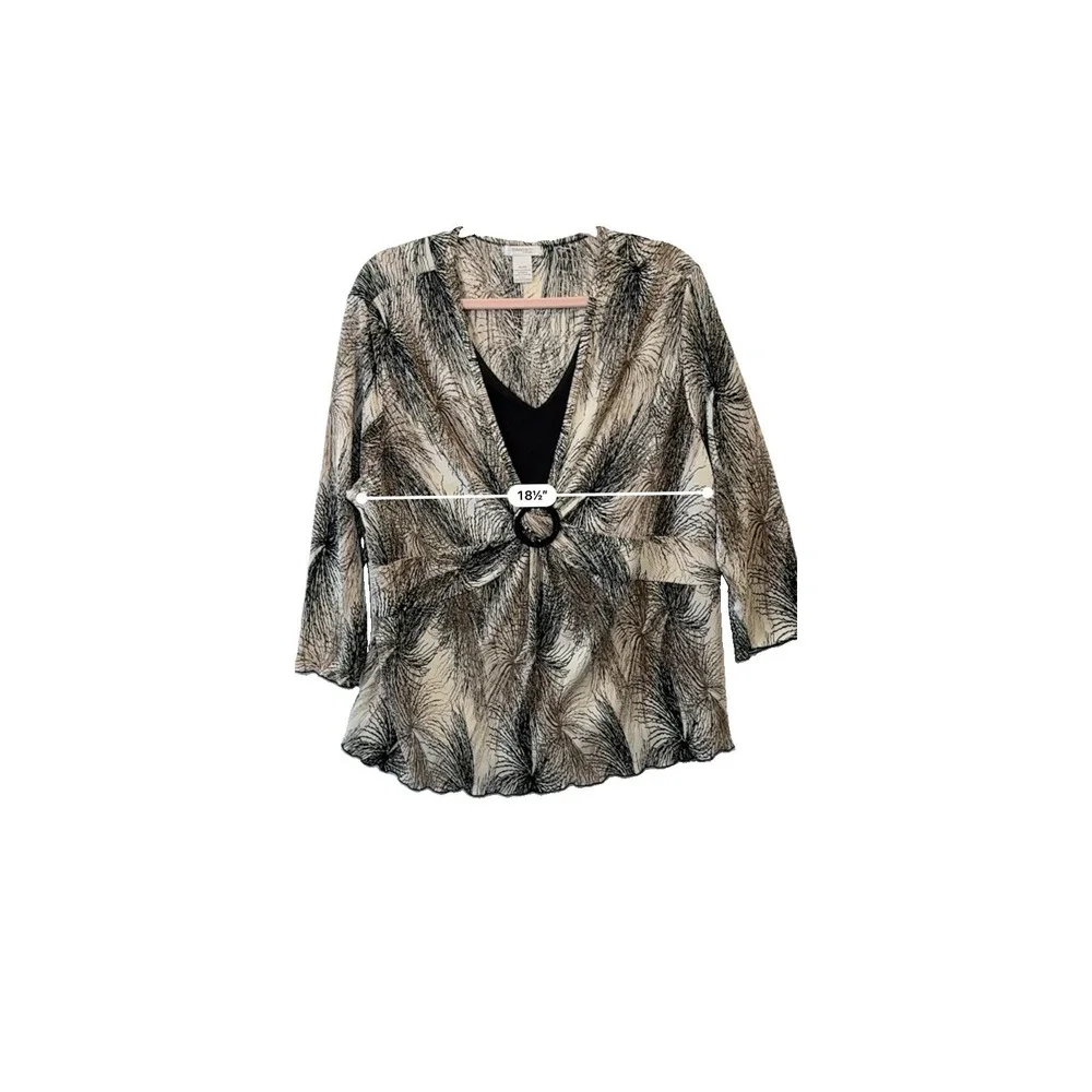 DressBarn Y2K Women's Plus 18/20 Black Gold Crinkle Top Asymmetrical Stretch - Picture 9 of 9